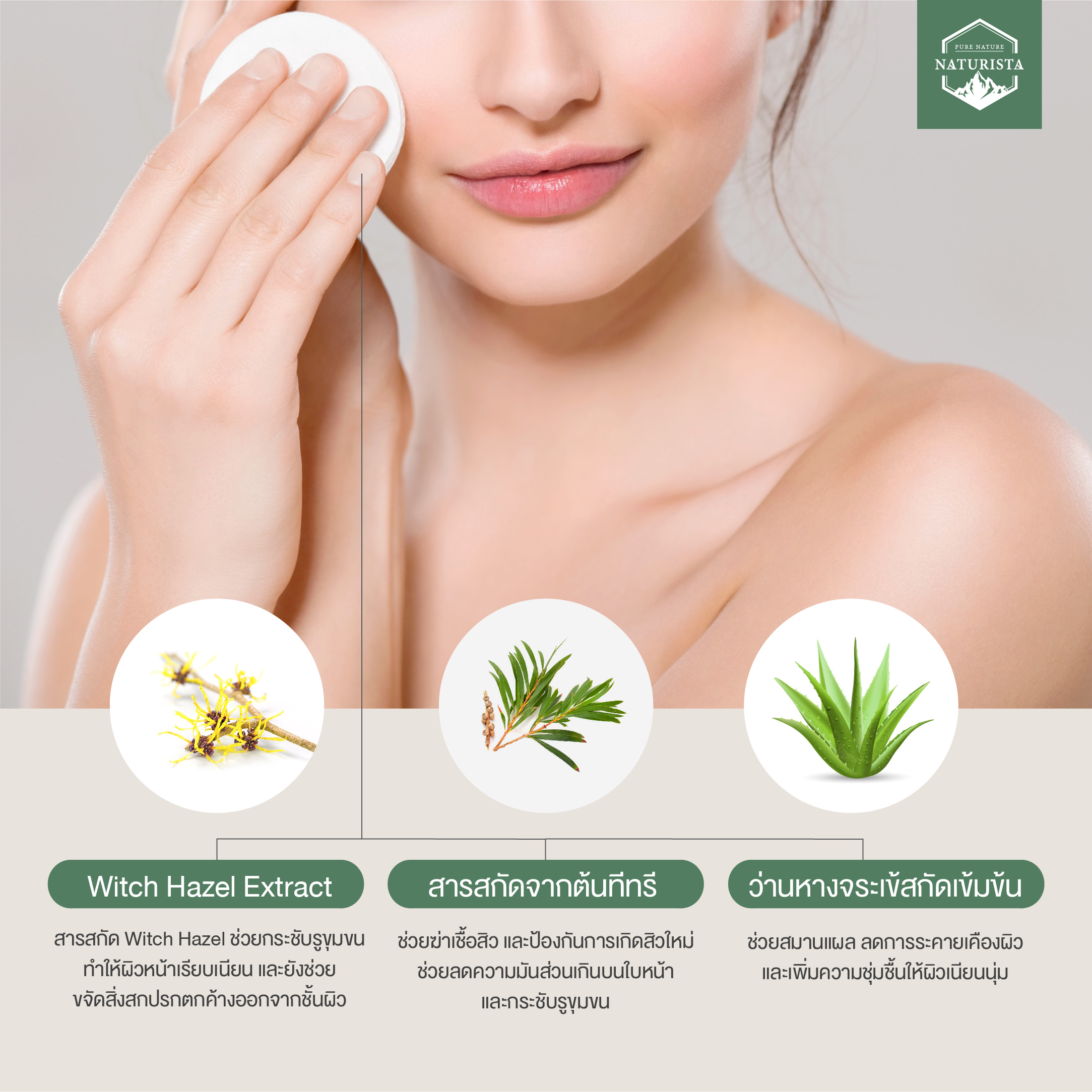 Naturista Tea Tree Facial Toner  และด้วยสารสกัดจากต้นทีทรี (Tea Tree / Melaleuca alternifolia) มีประสิทธิภาพในการฆ่าเชื้อสิว ป้องกันการเกิดสิวใหม่ และยังช่วยลดการอักเสบของผิวได้เป็นอย่างดี  สารสกัด Tea Tree ที่เรานำมาใช้ ได้รับการรับรอง ECOCERT Organic มีความปลอดภัยสูง อีกทั้งยังเป็นเกรดบริสุทธิ์พิเศษ ปราศจากกลิ่นหืน ทำให้ผลิตภัณฑ์ของ Naturista ได้รับความนิยมเป็นอย่างมาก